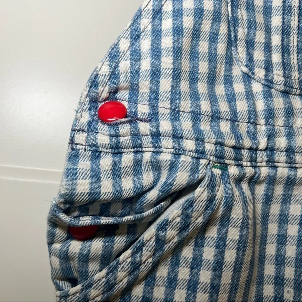 Gymboree Vintage 2T-3T Small 1970 Sports Blue/White Check Shortalls Baseball